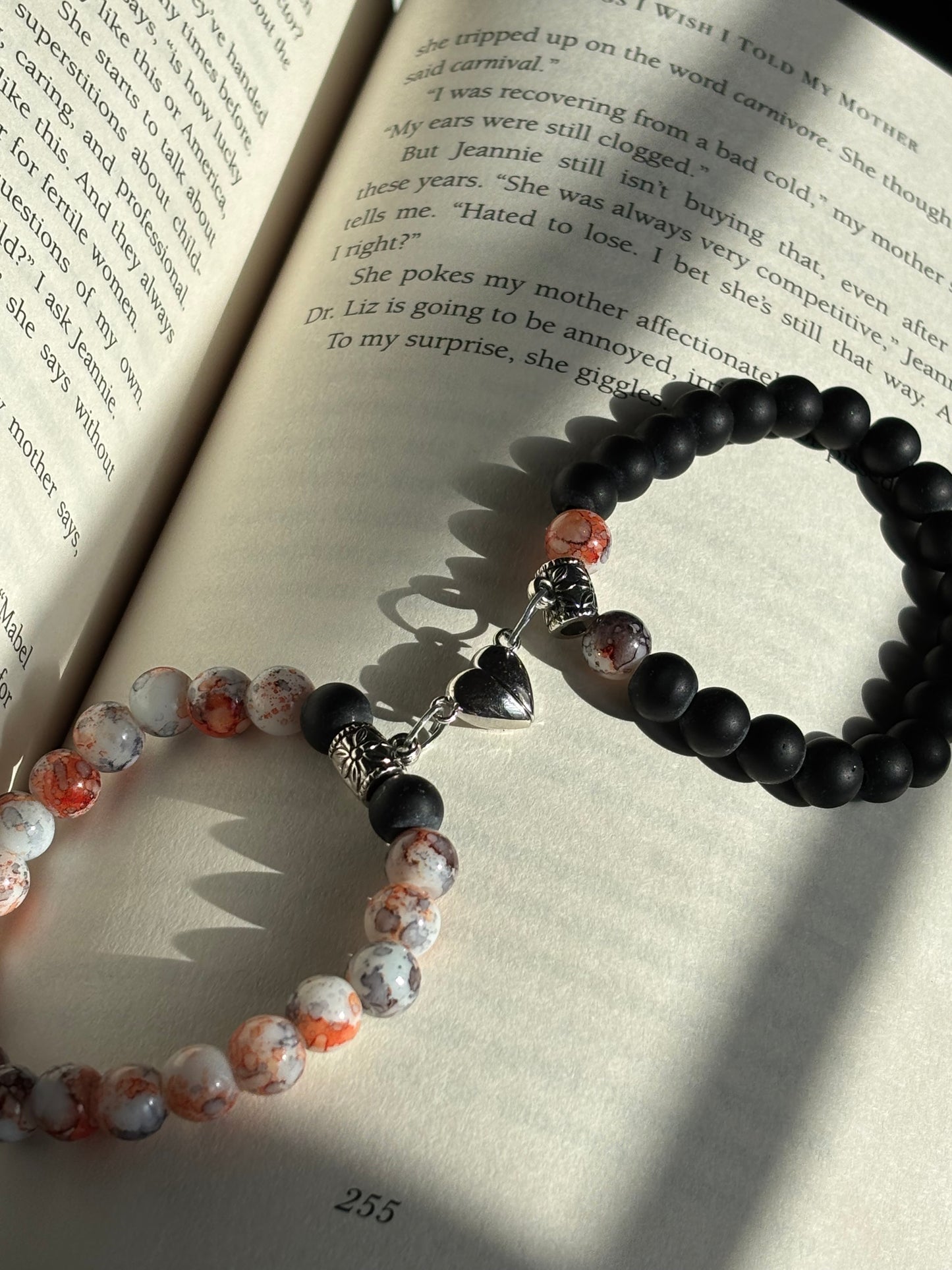 Couple bracelet set with magnet heart