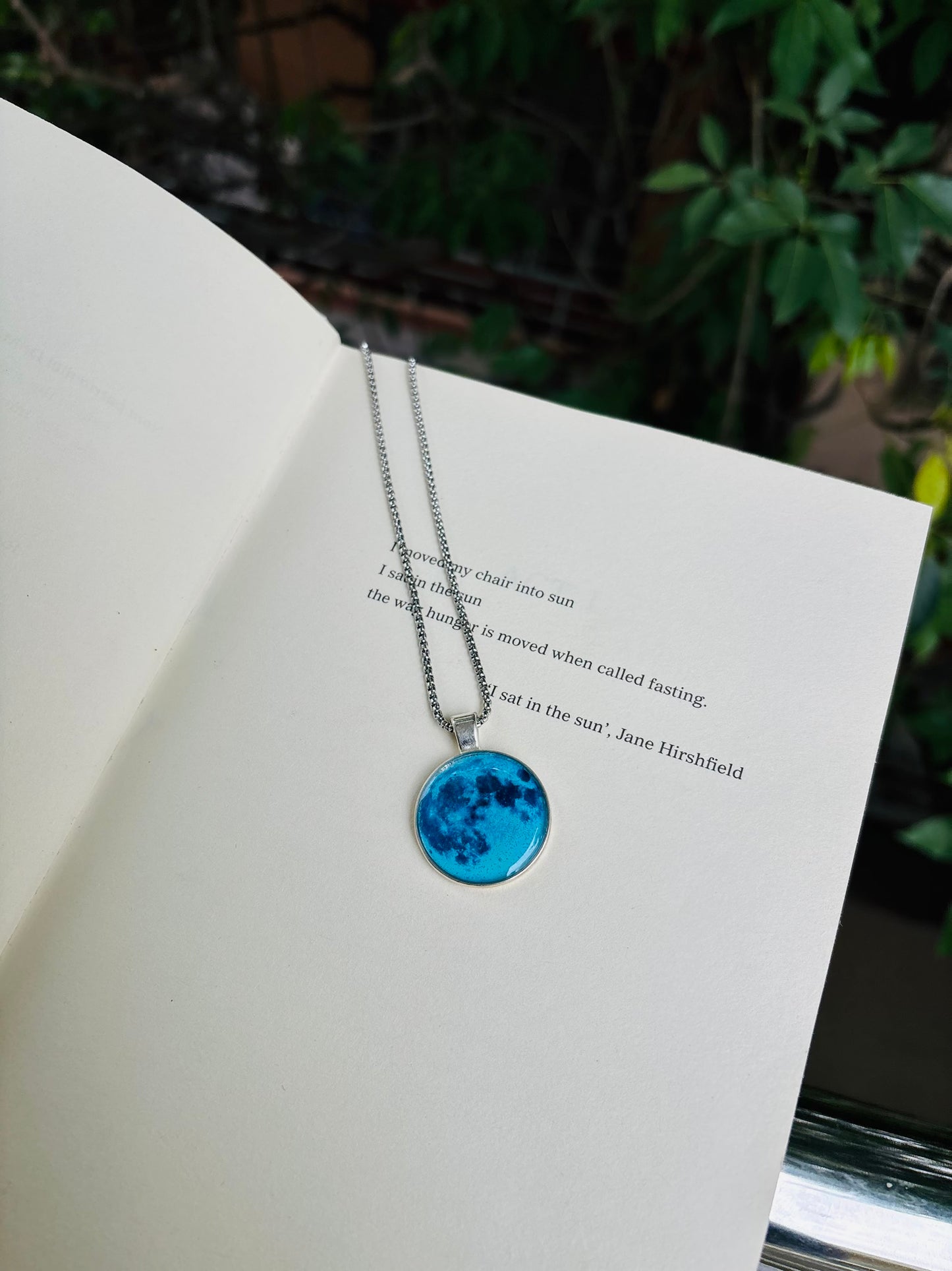 Blue Moon pendant with stainless steel chain