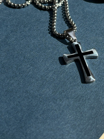 Black stylish cross pendant with chain