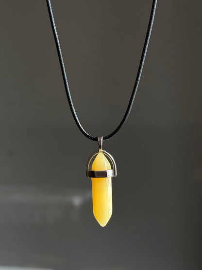 Yellow Resin Crystal pendant with Black Thread