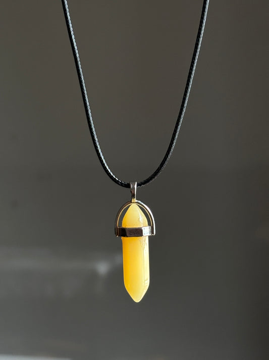 Yellow Resin Crystal pendant with Black Thread