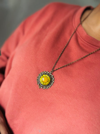 Vintage Yellow Daisy Pendant with Chain