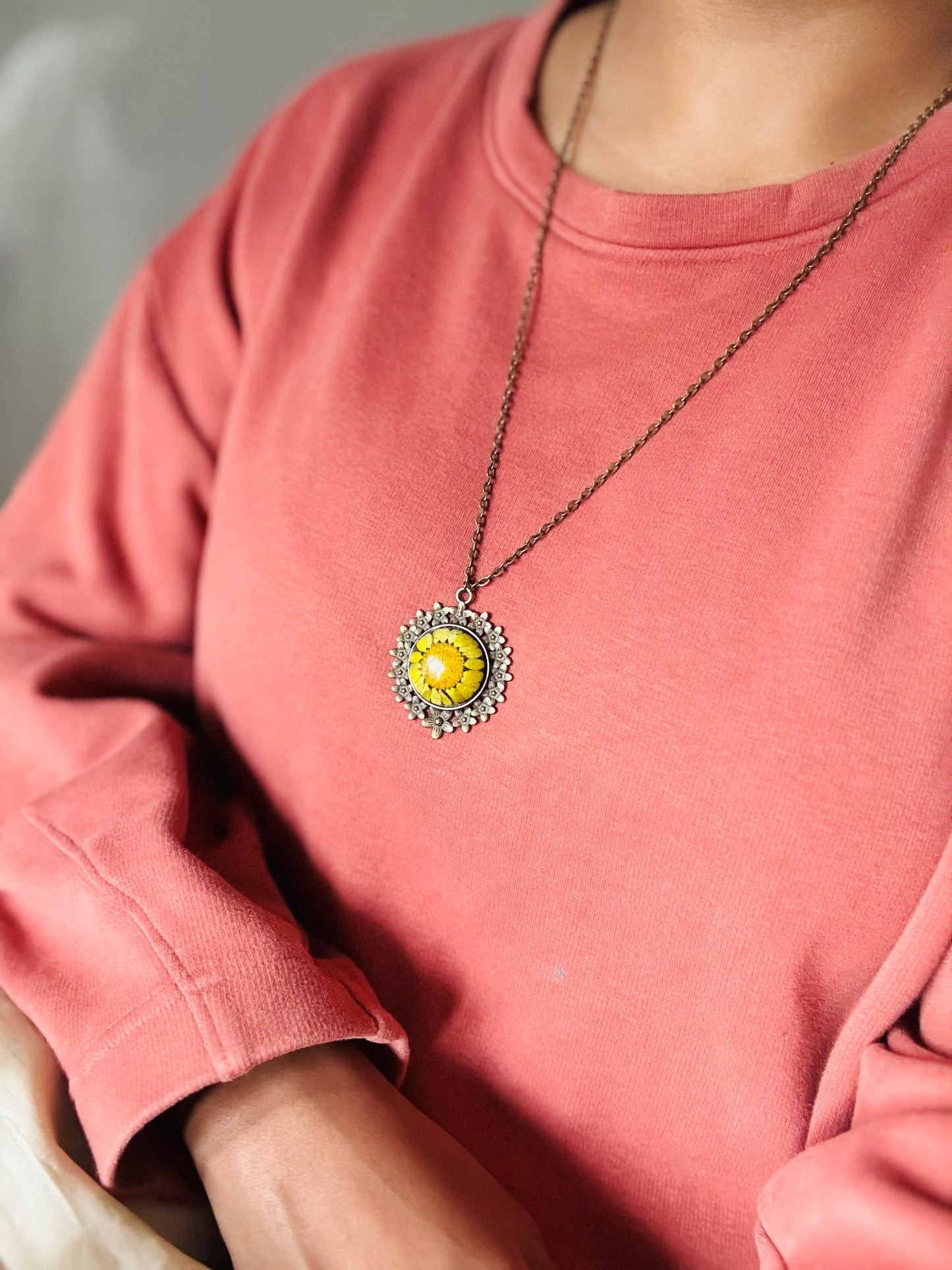 Vintage Yellow Daisy Pendant with Chain