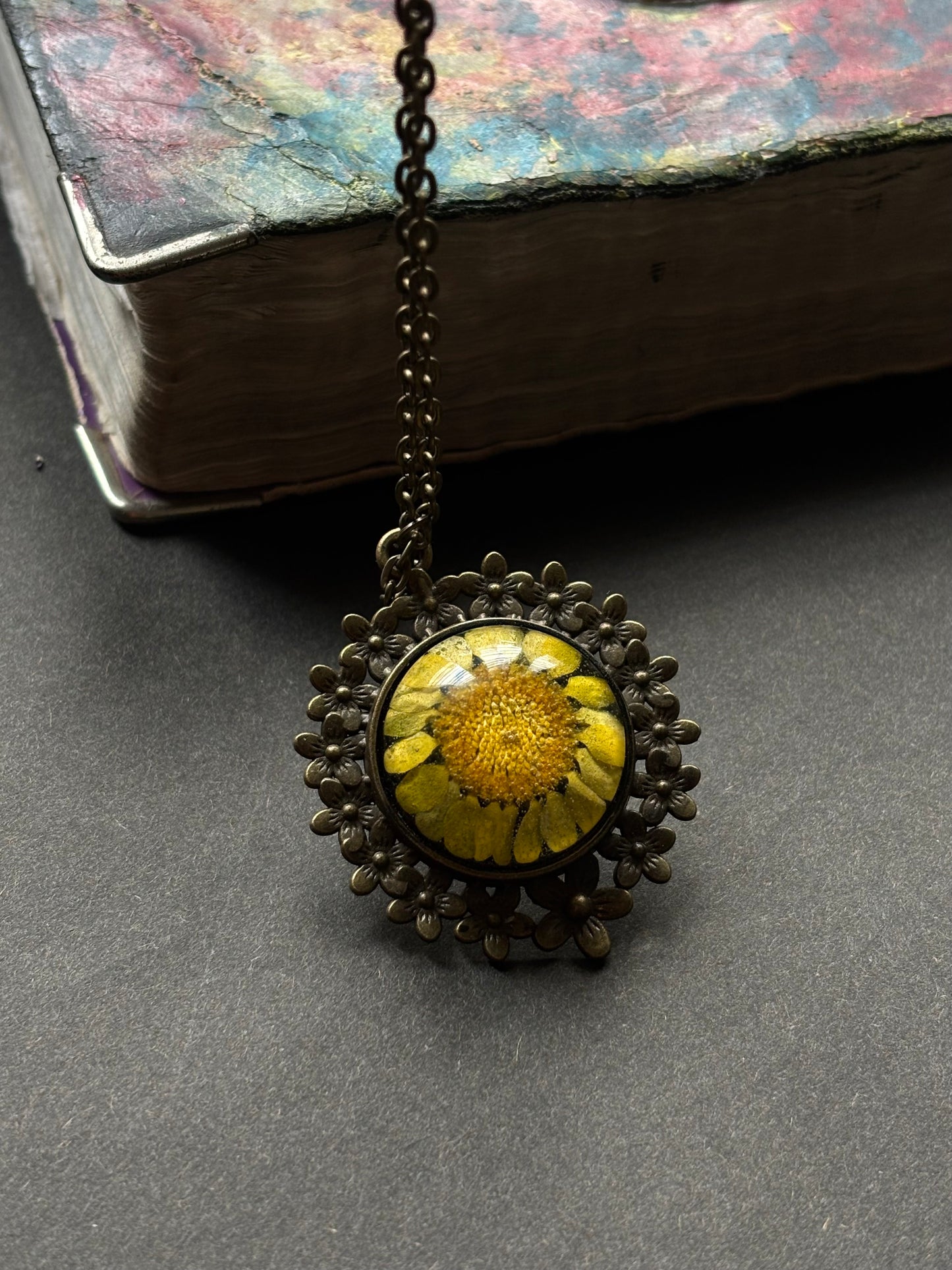 Vintage Yellow Daisy Pendant with Chain