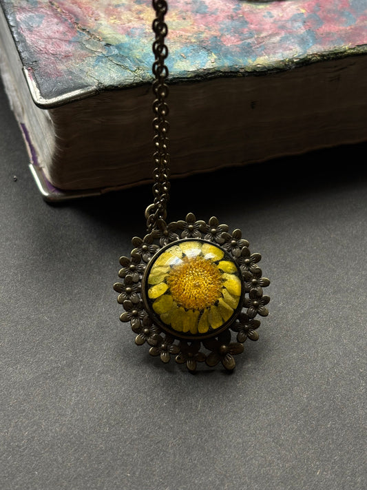 Vintage Yellow Daisy Pendant with Chain