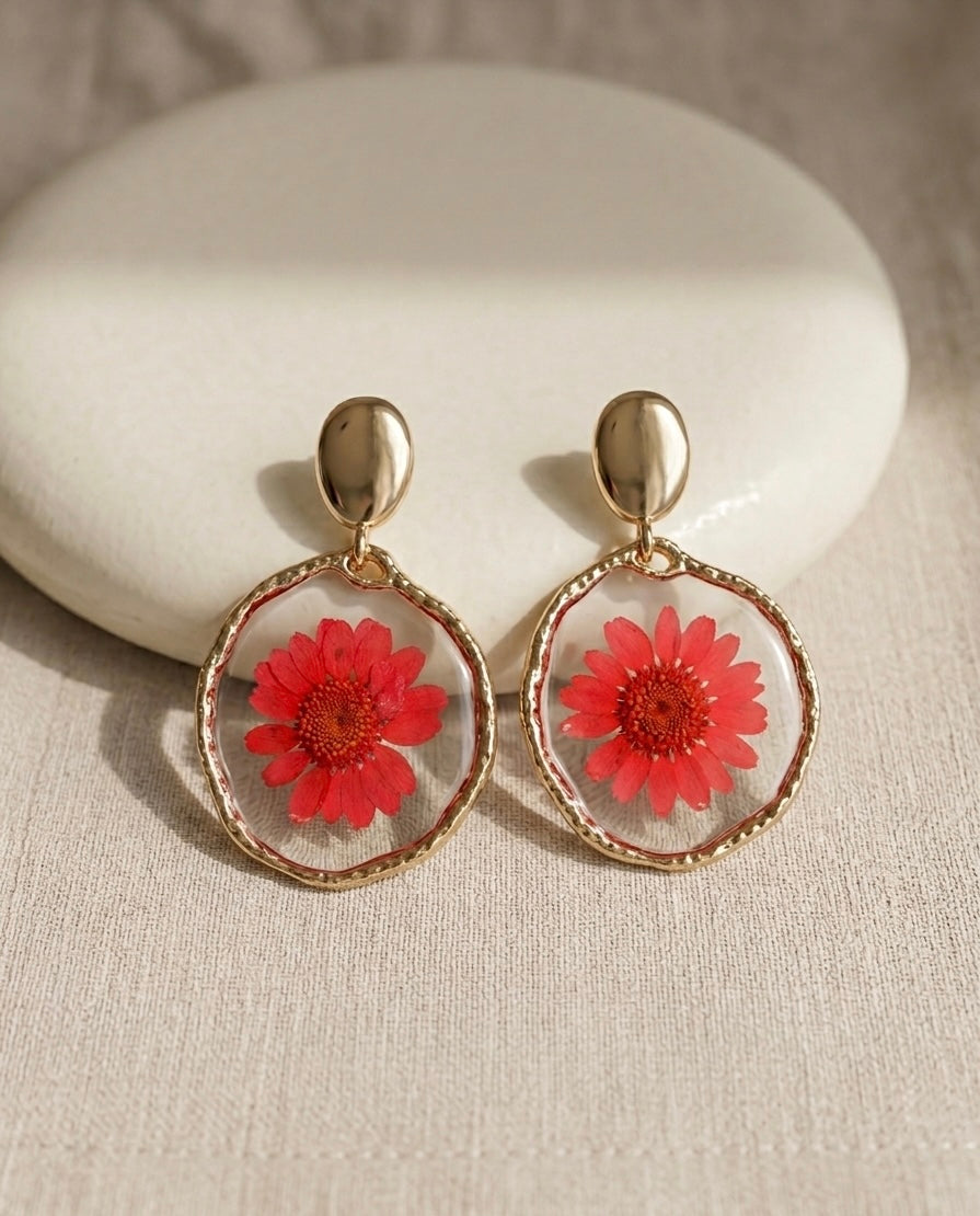 Red Daisy Earrings