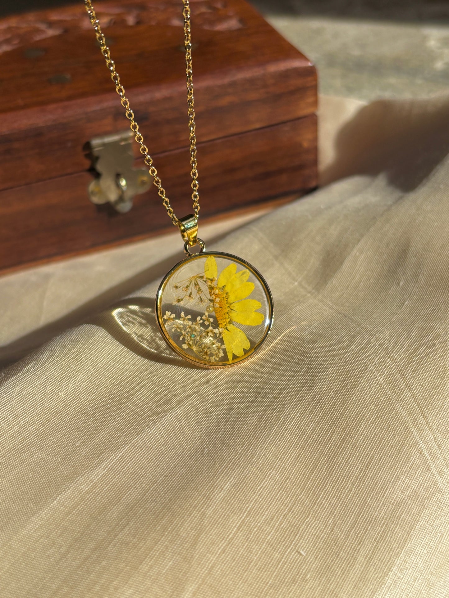 Golden Daisy Real Flower Pendant