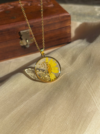 Golden Daisy Real Flower Pendant