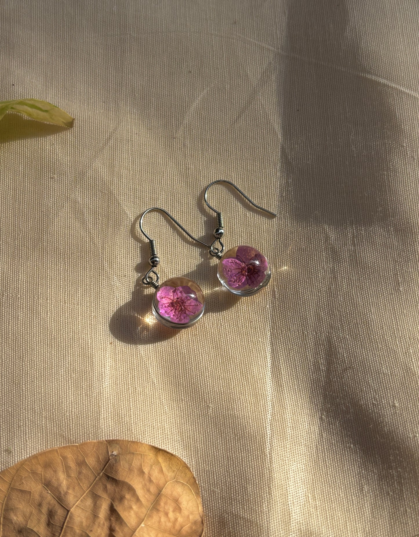 Purple Plum Real Flower Earrings