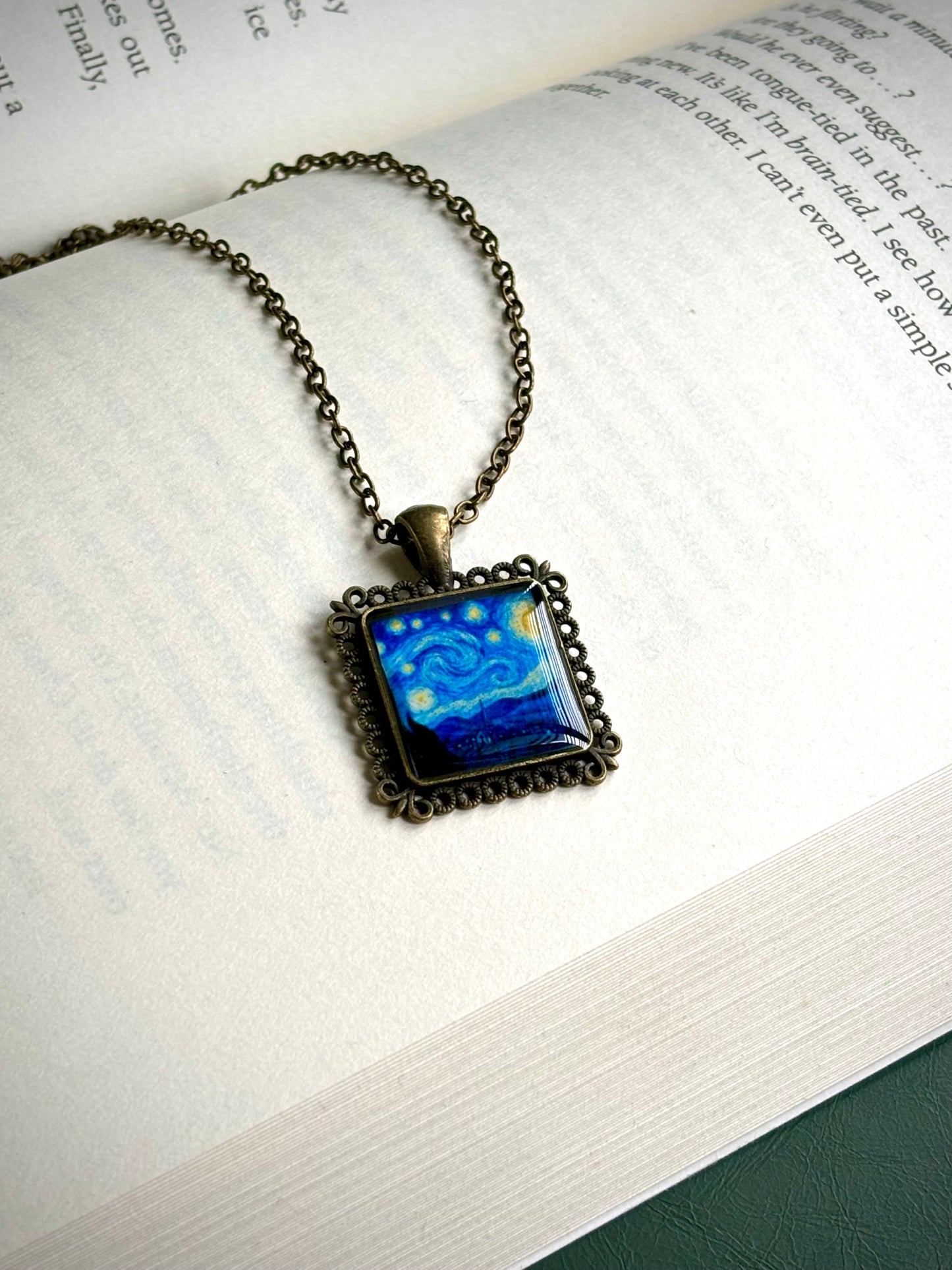 Starry night vintage pendent with chain