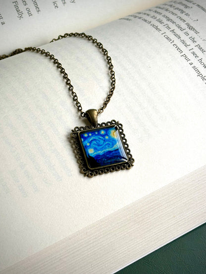 Starry night vintage pendent with chain