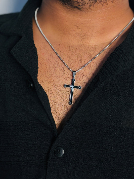 Black cross pendant with chain