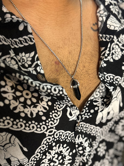 Black resin crystal pendent with chain