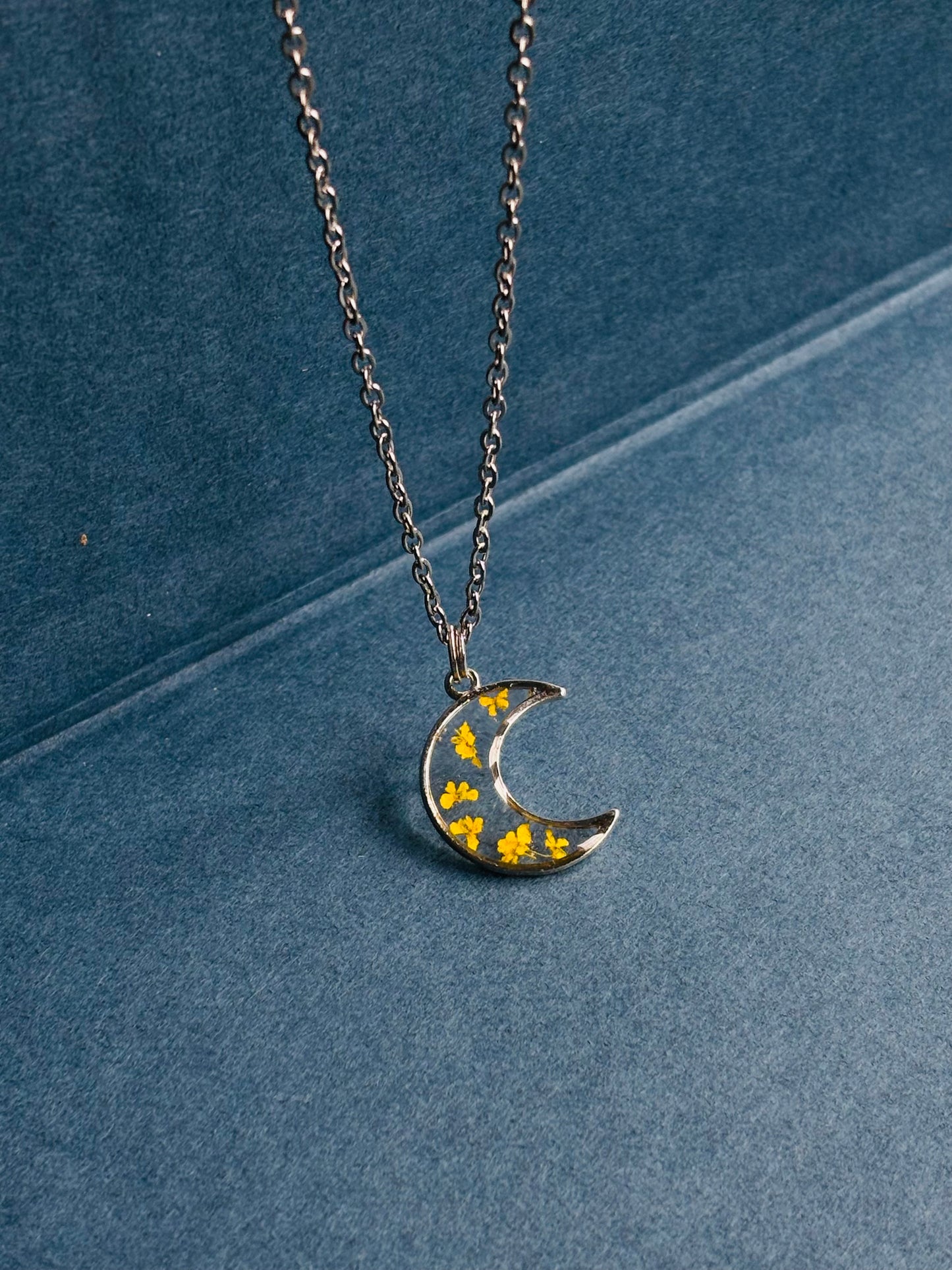 Crescent Moon Yellow Flower pendant