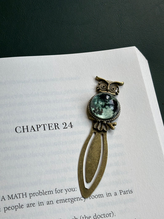 Owl vintage Bookmark with Glow in dark Moon