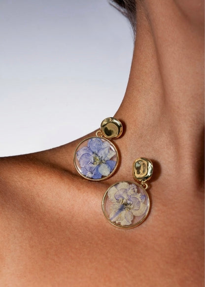 Delphinium Real Flower Earrings