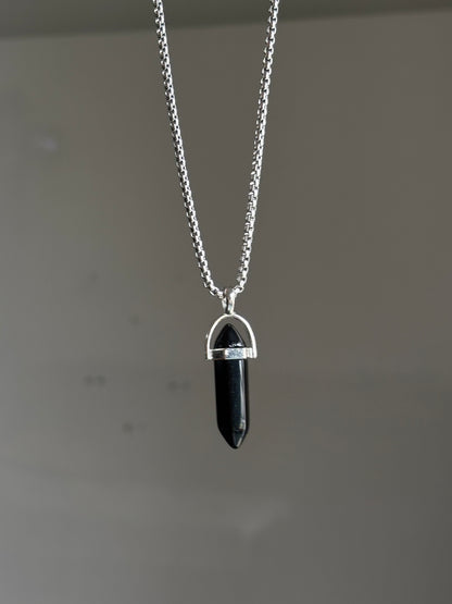 Black resin crystal pendent with chain
