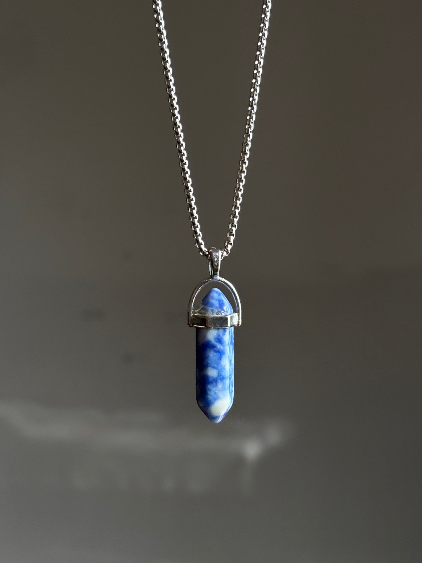 Blue Stone Resin Crystal Pendant with Chain