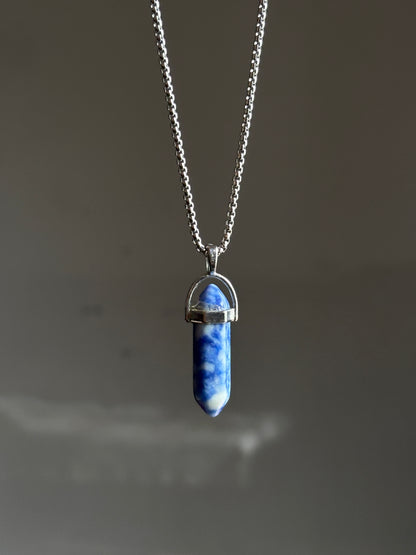Blue Stone Resin Crystal Pendant with Chain
