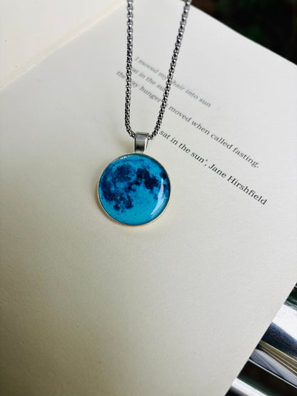 Blue Moon pendant with stainless steel chain