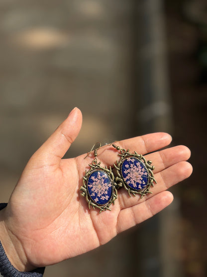 Mid night blue floral earrings