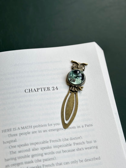 Owl vintage Bookmark with Glow in dark Moon